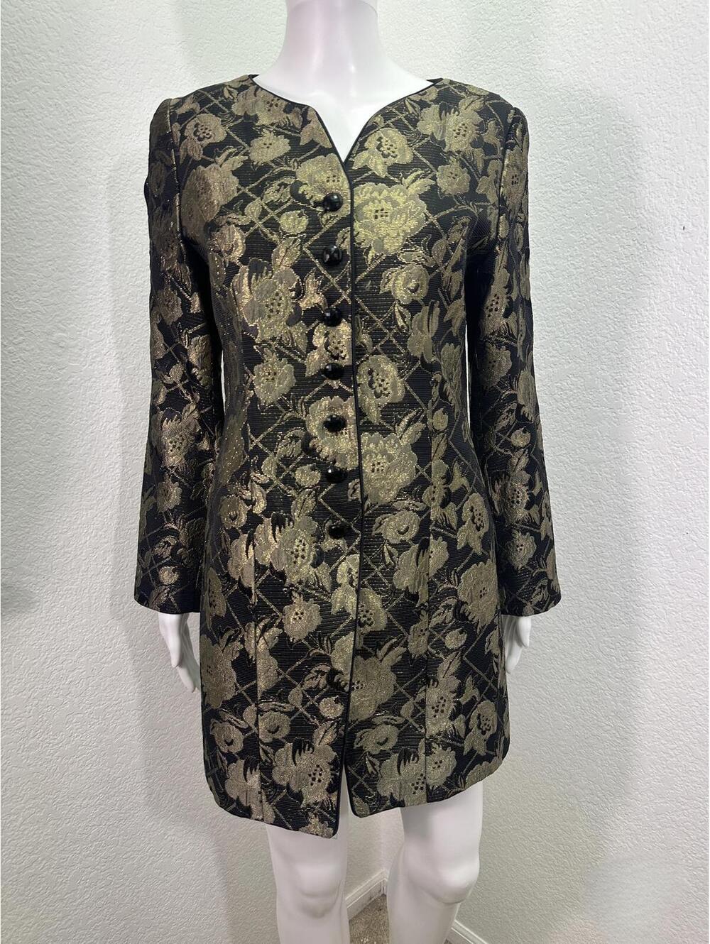 VTG Sz 6 Women’s Black Gold Jacquard Brocade Blazer Long Whimsigoth Steampunk